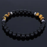Men's Women Matte Black Onyx Tiger Eye Sterling Silver Bracelet Gemstone 925 Spacer DiyNotion Handmade BR235
