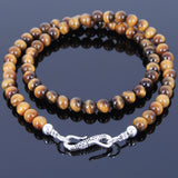 Men's Women Tiger Eye Sterling Silver Necklace Gemstone 925 Beads Clasp DiyNoion Handmade NK035