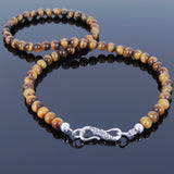 Men's Women Tiger Eye Sterling Silver Necklace Gemstone 925 Beads Clasp DiyNoion Handmade NK035