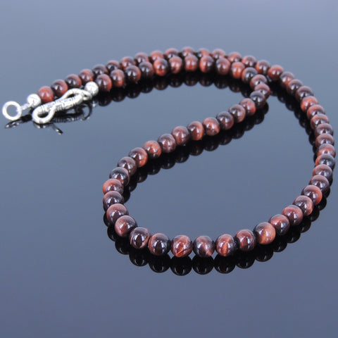 Men's Women Red Tiger Eye Sterling Silver Necklace Gemstone 925 Beads Clasp DiyNoion Handmade NK036