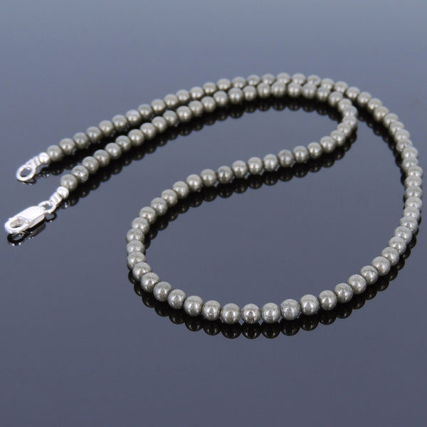 Men's Women Natural Pyrite Sterling Silver Necklace Gemstone 925 Beads Clasp DiyNoion Handmade NK037