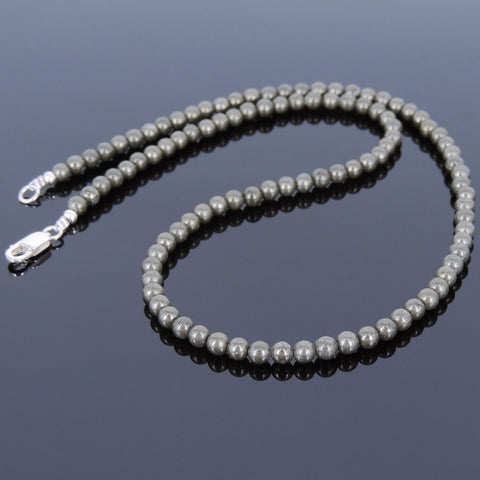 Men's Women Natural Pyrite Sterling Silver Necklace Gemstone 925 Beads Clasp DiyNoion Handmade NK037