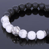 Lava Rock White Howlite Tibetan Silver Bracelet Lotus Bead Yoga Mala for Men Women DiyNotion Handmade T072