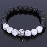 Lava Rock White Howlite Tibetan Silver Bracelet Lotus Bead Yoga Mala for Men Women DiyNotion Handmade T072