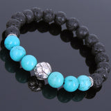 Lava Rock Turquoise Tibetan Silver Bracelet Lotus Bead Yoga Mala for Men Women DiyNotion Handmade T073