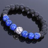 Lava Rock Lapis Tibetan Silver Bracelet Lotus Bead Yoga Mala for Men Women DiyNotion Handmade T074
