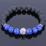 Lava Rock Lapis Tibetan Silver Bracelet Lotus Bead Yoga Mala for Men Women DiyNotion Handmade T074