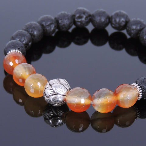 Lava Rock Carnelian Tibetan Silver Bracelet Lotus Bead Yoga Mala for Men Women DiyNotion Handmade T075