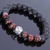 Lava Rock Red Tiger Eye Tibetan Silver Bracelet Lotus Bead Yoga Mala for Men Women DiyNotion Handmade T076