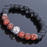 Lava Rock Jasper Stone Tibetan Silver Bracelet Lotus Bead Yoga Mala for Men Women DiyNotion Handmade T078