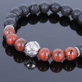 Lava Rock Jasper Stone Tibetan Silver Bracelet Lotus Bead Yoga Mala for Men Women DiyNotion Handmade T078