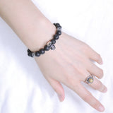 Men's Women Lava Rock Sterling Silver Skull Bracelet 925 Cross Spacer DiyNotion Handmade BR505