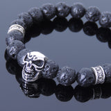 Men's Women Lava Rock Sterling Silver Skull Bracelet 925 Cross Spacer DiyNotion Handmade BR505