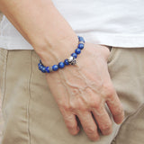 Men's Women Lapis Sterling Silver Skull Bracelet 925 Cross Spacer DiyNotion Handmade BR507