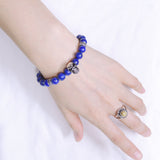 Men's Women Lapis Sterling Silver Skull Bracelet 925 Cross Spacer DiyNotion Handmade BR507