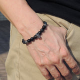 Men's Women Hematite Black Obsidian Sterling Silver Skull Bracelet 925 Cross Spacer DiyNotion Handmade BR139