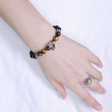 Men's Women Black Obsidian Tiger Eye Sterling Silver Skull Bracelet 925 Cross Spacer DiyNotion Handmade BR504
