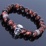 Men's Women Red Tiger Eye Sterling Silver Skull Bracelet 925 Cross Spacer DiyNotion Handmade BR506
