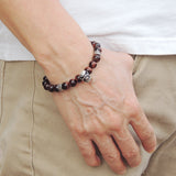 Men's Women Red Tiger Eye Sterling Silver Skull Bracelet 925 Cross Spacer DiyNotion Handmade BR506