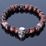 Men's Women Red Tiger Eye Sterling Silver Skull Bracelet 925 Cross Spacer DiyNotion Handmade BR506