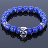 Men's Women Lapis Sterling Silver Skull Bracelet 925 Cross Spacer DiyNotion Handmade BR507