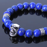 Men's Women Lapis Sterling Silver Skull Bracelet 925 Cross Spacer DiyNotion Handmade BR507