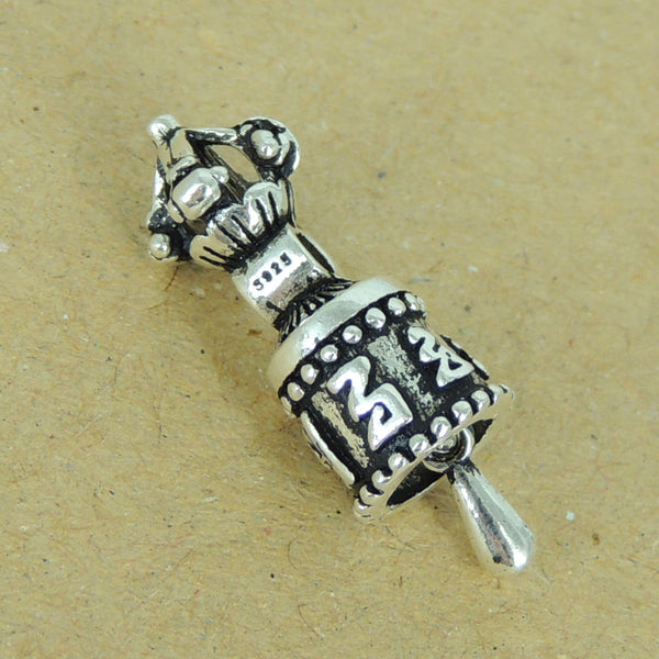 Sterling Silver Charm Vintage 925 Tibet Prayer Instrument Wheel Protection DIY WSP341 Wholesale: See Discount Coupons in Item Details