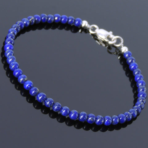 Men's Women Lapis Sterling Silver Bracelet 925 Bead & Clasp DiyNotion Handmade BR508