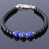 Men's Women Matte Black Onyx Lapis Sterling Silver Bracelet 925 Spacers & Clasp DiyNotion Handmade BR509
