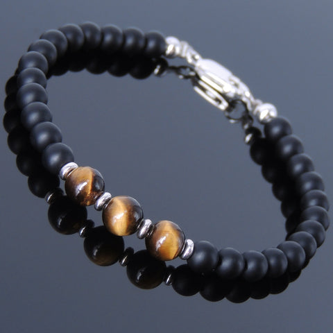 Men's Women Matte Black Onyx Tiger Eye Sterling Silver Bracelet 925 Spacers & Clasp DiyNotion Handmade BR510