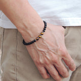 Men's Women Matte Black Onyx Tiger Eye Sterling Silver Bracelet 925 Spacers & Clasp DiyNotion Handmade BR510