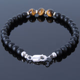 Men's Women Matte Black Onyx Tiger Eye Sterling Silver Bracelet 925 Spacers & Clasp DiyNotion Handmade BR510