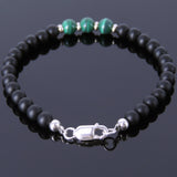 Men's Women Matte Black Onyx Malachite Sterling Silver Bracelet 925 Spacers & Clasp DiyNotion Handmade BR511