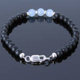 Men's Women Matte Black Onyx Aquamarine Sterling Silver Bracelet 925 Spacers & Clasp DiyNotion Handmade BR513