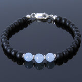 Men's Women Matte Black Onyx Aquamarine Sterling Silver Bracelet 925 Spacers & Clasp DiyNotion Handmade BR513