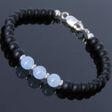 Men's Women Matte Black Onyx Aquamarine Sterling Silver Bracelet 925 Spacers & Clasp DiyNotion Handmade BR513