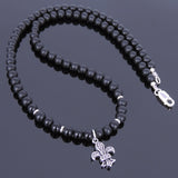 Men's Women Matte Black Onyx Sterling Silver Necklace Gemstone 925 Fleur de Lis Pendant DiyNoion Handmade NK039