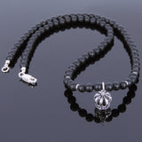 Men's Women Matte Black Onyx Sterling Silver Necklace Gemstone 925 Crown Pendant DiyNoion Handmade NK040