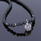 Men's Women Matte Black Onyx Sterling Silver Necklace Gemstone 925 Crown Pendant DiyNoion Handmade NK040