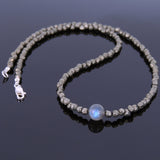 Men's Women Natural Pyrite Sterling Silver Necklace Gemstone 925 Beads Clasp DiyNoion Handmade NK041