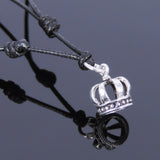 Men's Women Sterling Silver Necklace 925 Crown Adjustable Wax Rope DiyNotion Handmade NK046