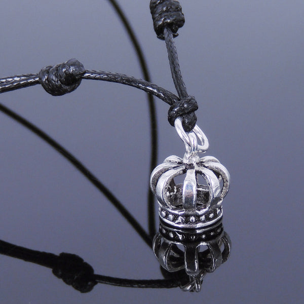 Men's Women Sterling Silver Necklace 925 Crown Adjustable Wax Rope DiyNotion Handmade NK046