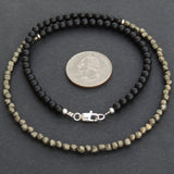Men's Women Pyrite Matte Black Onyx Sterling Silver Necklace Gemstone 925 Spacers Clasp DiyNoion Handmade NK047