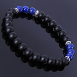 Men's Women Matte Black Onyx Lapis Sterling Silver Bracelet 925 Spacer Gemstone DiyNotion Handmade BR223