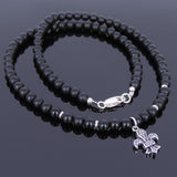 Men's Women Matte Black Onyx Sterling Silver Necklace Gemstone 925 Fleur de Lis Pendant DiyNoion Handmade NK039