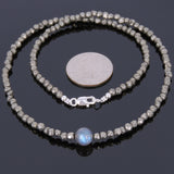 Men's Women Natural Pyrite Sterling Silver Necklace Gemstone 925 Beads Clasp DiyNoion Handmade NK041