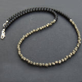 Men's Women Pyrite Matte Black Onyx Sterling Silver Necklace Gemstone 925 Spacers Clasp DiyNoion Handmade NK047