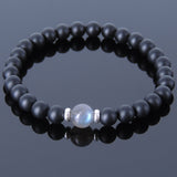 Men's Women Matte Black Onyx Labradorite Sterling Silver Bracelet 925 Spacers DiyNotion Handmade BR515
