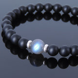 Men's Women Matte Black Onyx Labradorite Sterling Silver Bracelet 925 Spacers DiyNotion Handmade BR515