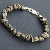 Men's Women Natural Pyrite Sterling Silver Bracelet 925 Clasp DiyNotion Handmade BR514
